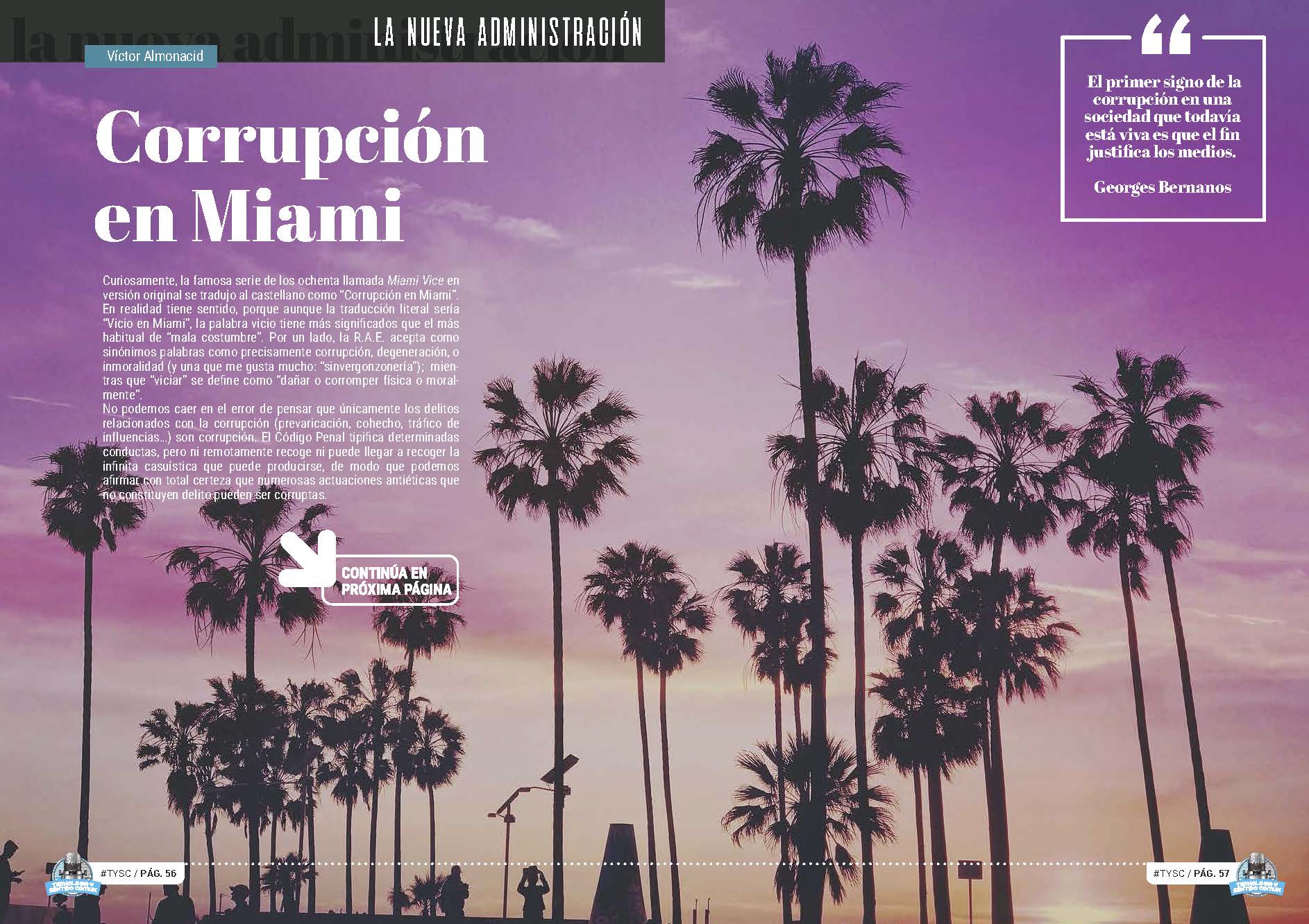 Artículo "Corrupción en Miami" de Victor Almonacid en la Sección "La Nueva Administración" de la Revista Tecnología y Sentido Común #TYSC
