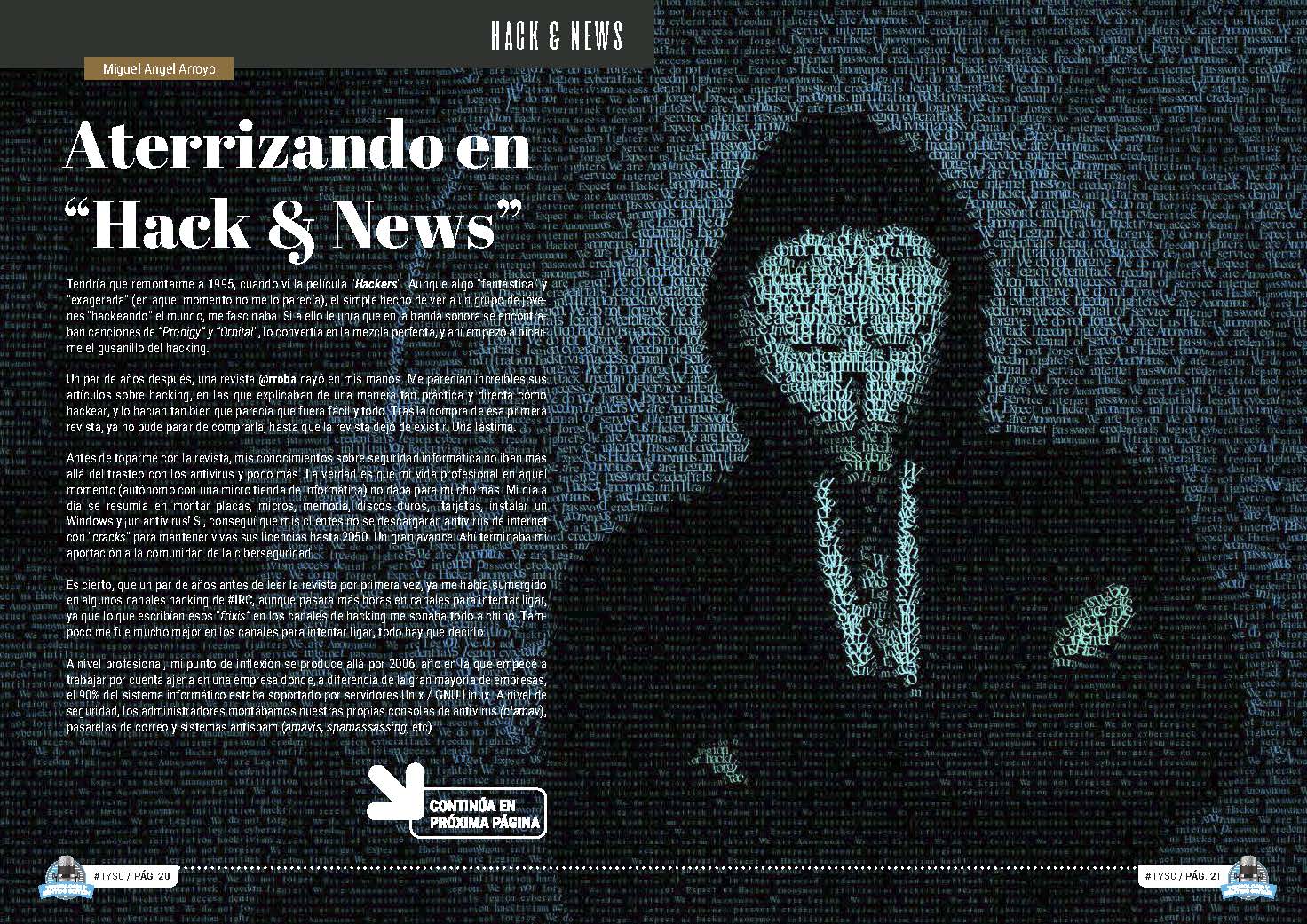 Artículo "Aterrizando en Hack & News" de Miguel Ánegl Arroyo Moreno en la Sección "Hack & News" de la Revista Tecnología y Sentido Común #TYSC