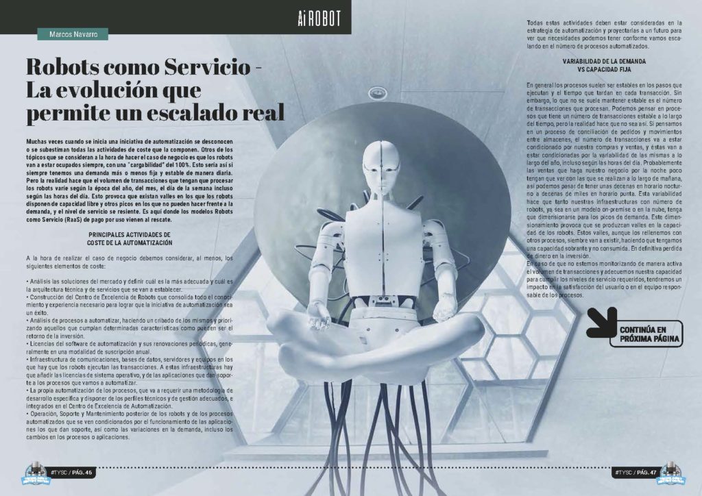 Artículo "Robots como Servicio. La evolución que permite un escalado total" de Marcos Navarro en Tecnología y Sentido Común