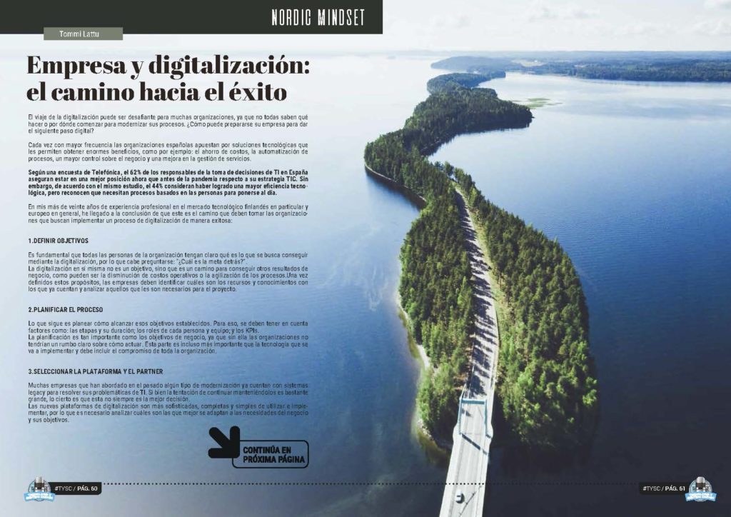 Articulo "La Digitalización Camino Hacia el éxito" de Tommi Lattu en la Sección "Nordic Mindset" de la Revista Tecnología y Sentido Común