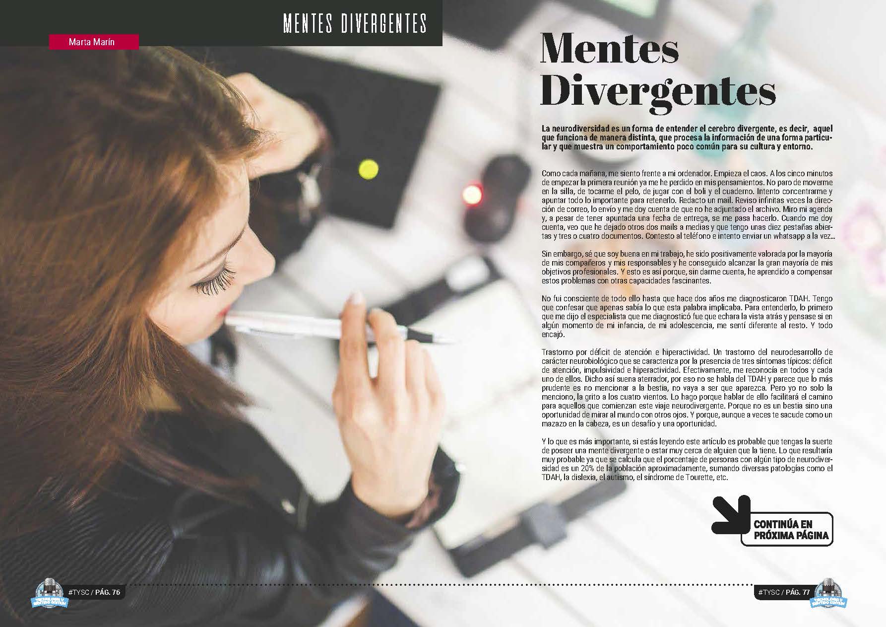 Artículo "Mentes Divergentes" de Marta Martín en la Sección "Mentes Divergentes" de la Revista Tecnología y Sentido Común #TYSC