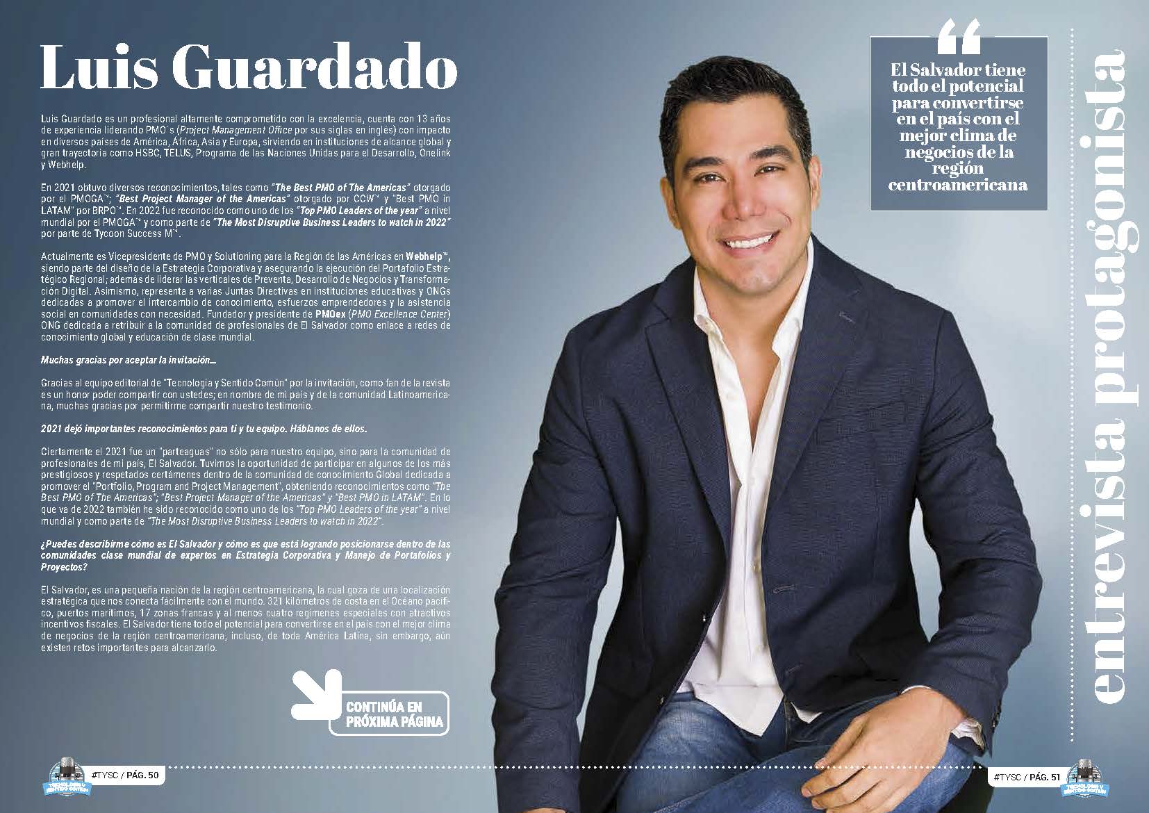 Luis Guardado Entrevista Protagonista de la Revista Tecnología y Sentido Común TYSC23 de octubre de 2022