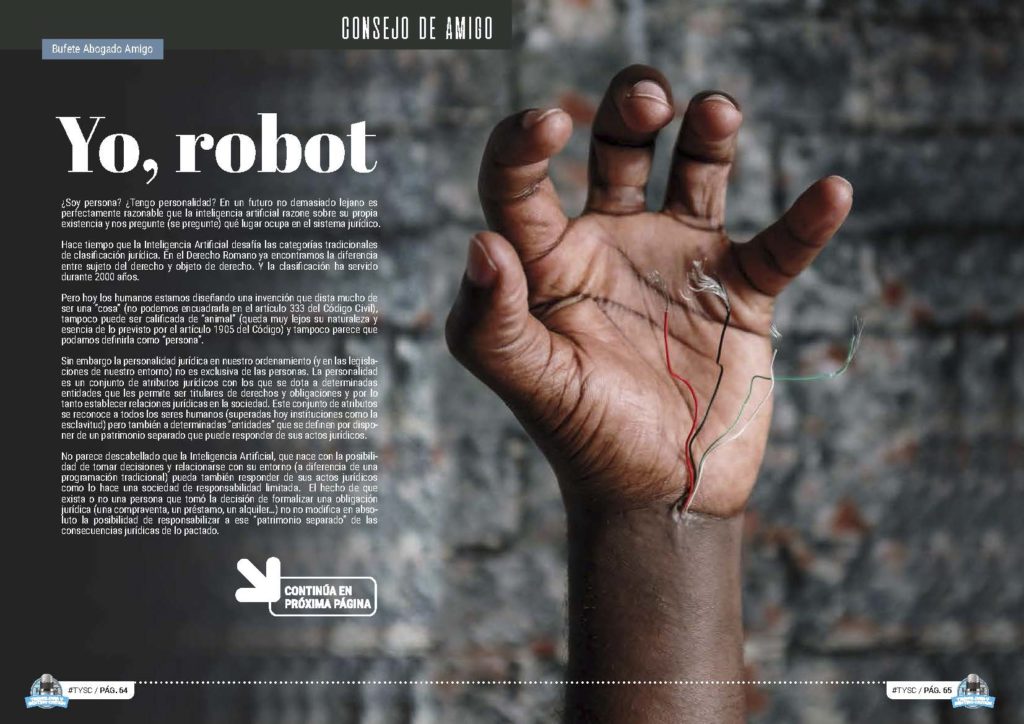 Artículo "Yo, robot" de Jesús P. López Peláz en la Sección "Consejo de Amigo" de la Revista Tecnología y Sentido Común #TYSC