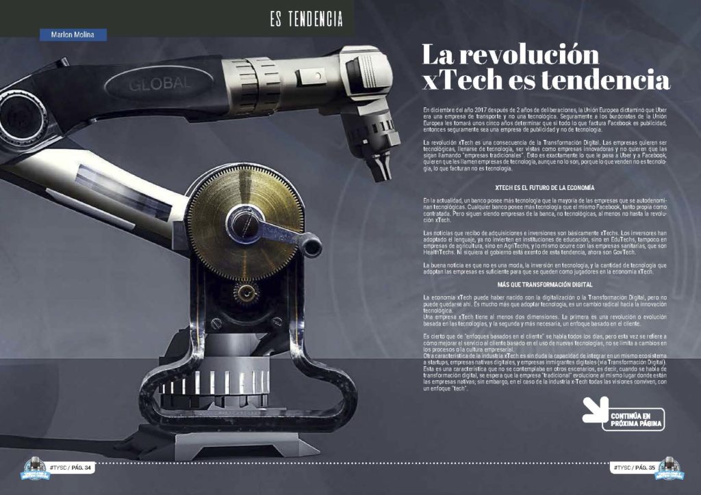 Artículo "La revolución xTech es tendencia" de Marlon Molina en la Sección "Es Tendencia" de la Revista Tecnología y Sentido Común #TYSC24 de noviembre de 2022