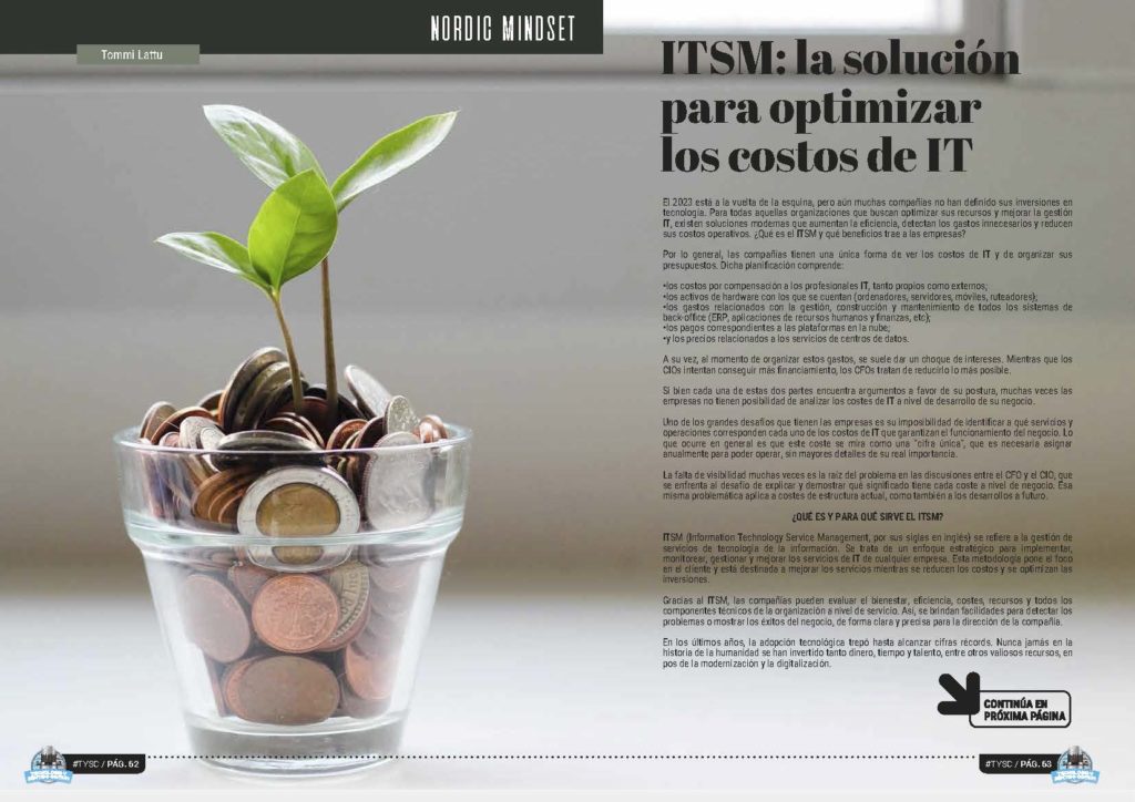 Artículo "ITSM: la solución para optimizar los costos de IT" de Tommi Lattu en la Sección "Nordic Mindset" de la Revista Tecnología y Sentido Común #TYSC25 de diciembre de 2022