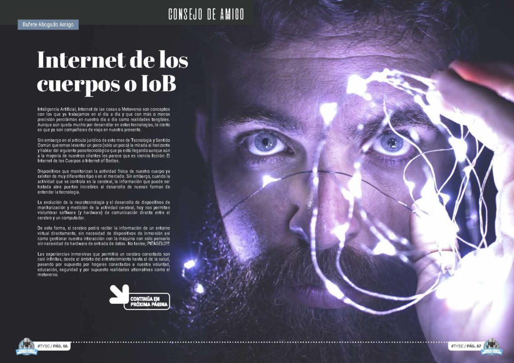Artículo "Internet de los cuerpos o IoB" de Jesús López Peláz en la Sección "Consejo de Amigo" de la Revista Tecnología y Sentido Común #TYSC25 de diciembre de 2022