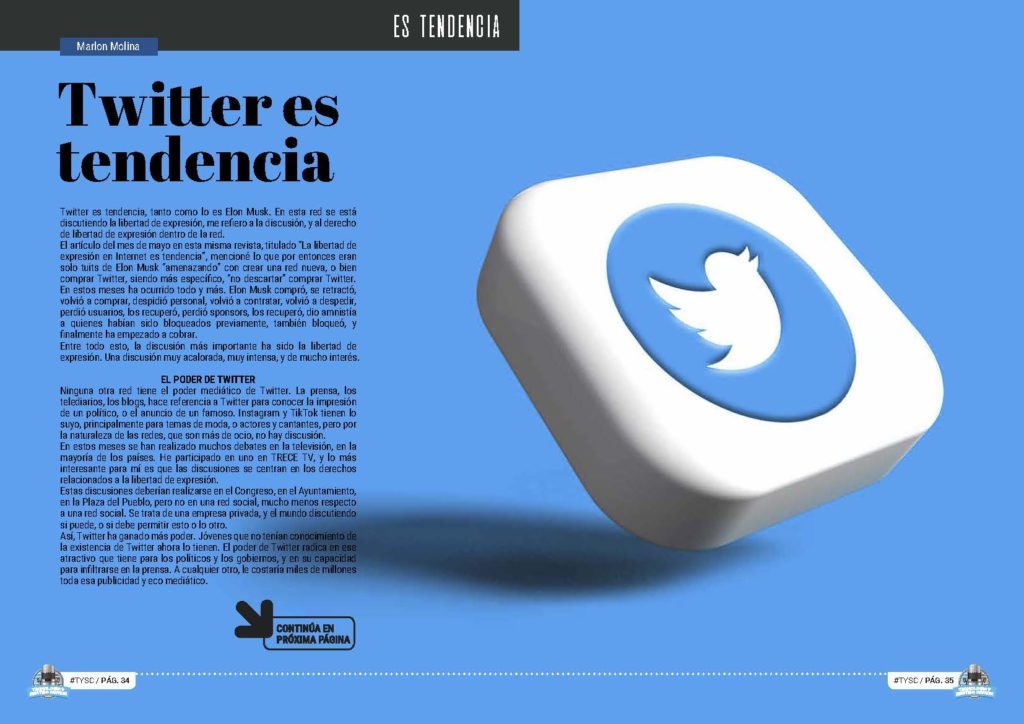 Artículo "Twitter es Tendencia" de Marlon Molina en la Sección "Es Tendencia" de la Revista Tecnología y Sentido Común #TYSC26 de enero de 2023