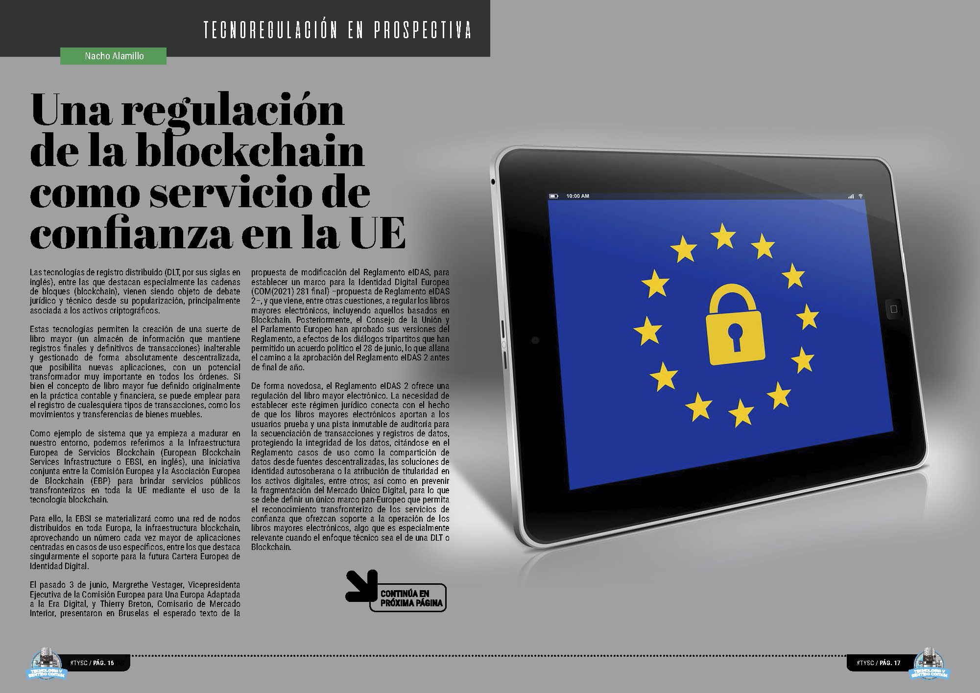 "Una regulación de la blockchain como servicio de confianza en la UE" artículo de "Tecnoregulación en Prospectiva" de Tecnología y Sentido Común 2023 con Nacho Alamillo