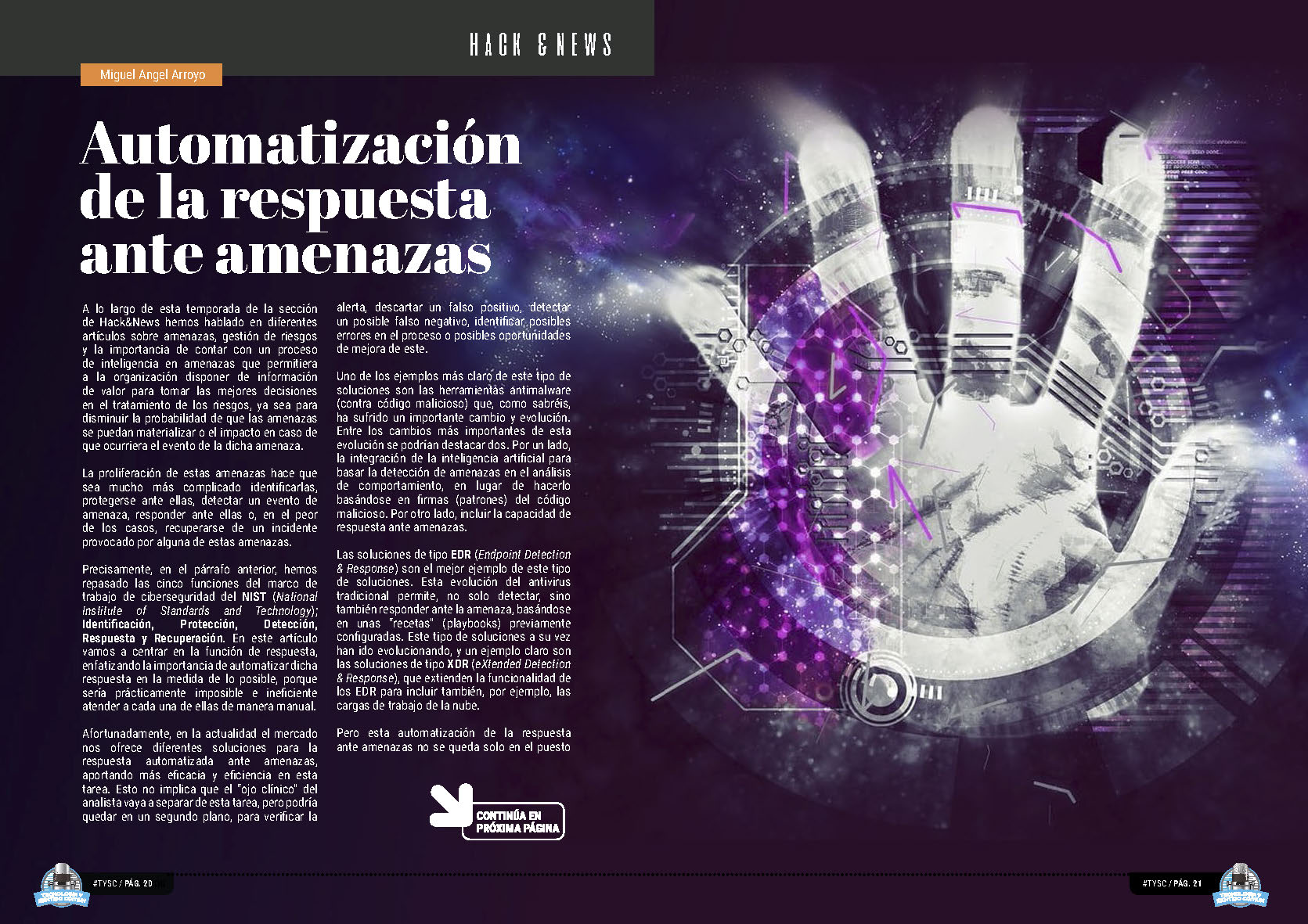 "Automatización de la respuesta ante amenazas" artículo de "Hack & News" de Tecnología y Sentido Común 2023 con Miguel Angel Arroyo