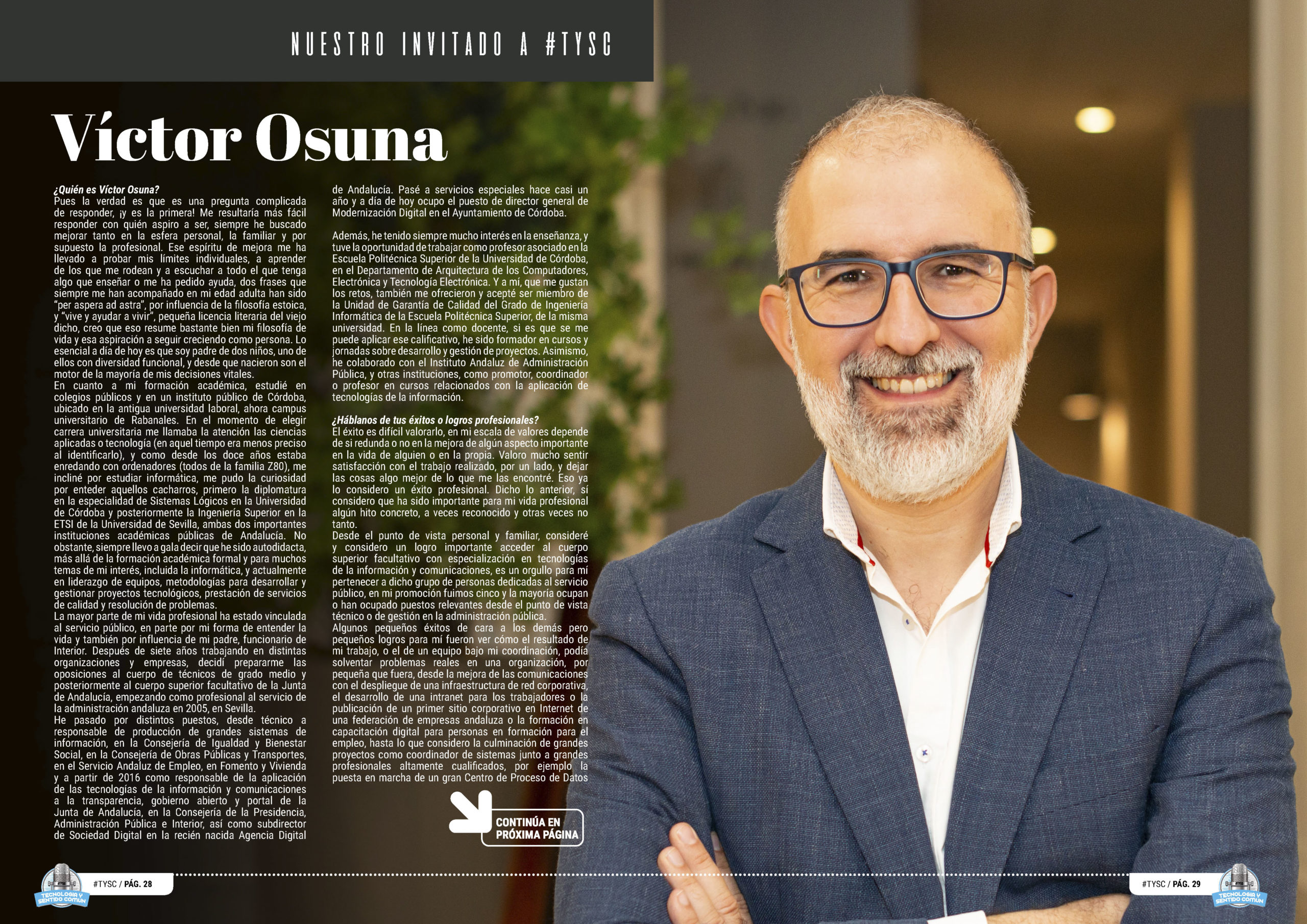 Entrevista a Victor Osuna en la sección "Nuestro Invitado a TYSC" de la edición de diciembre de la Revista Mensual Tecnología y Sentido Común TYSC
