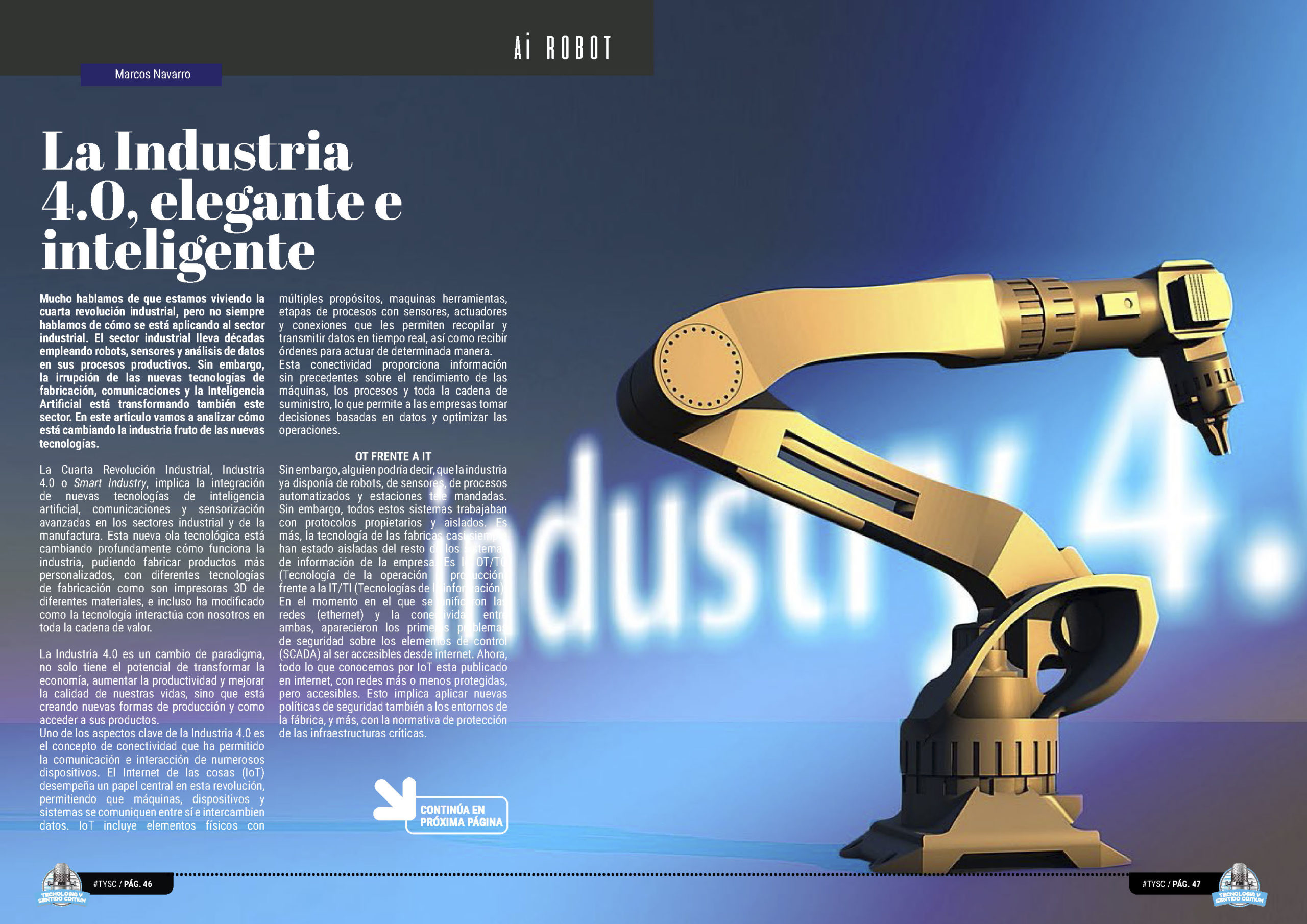 "La Industria 4.0, elegante e inteligente" artículo de Marcos Navarro Alcaraz en la seccion "Ai Robot" de la edición de diciembre de la Revista Mensual Tecnología y Sentido Común TYSC