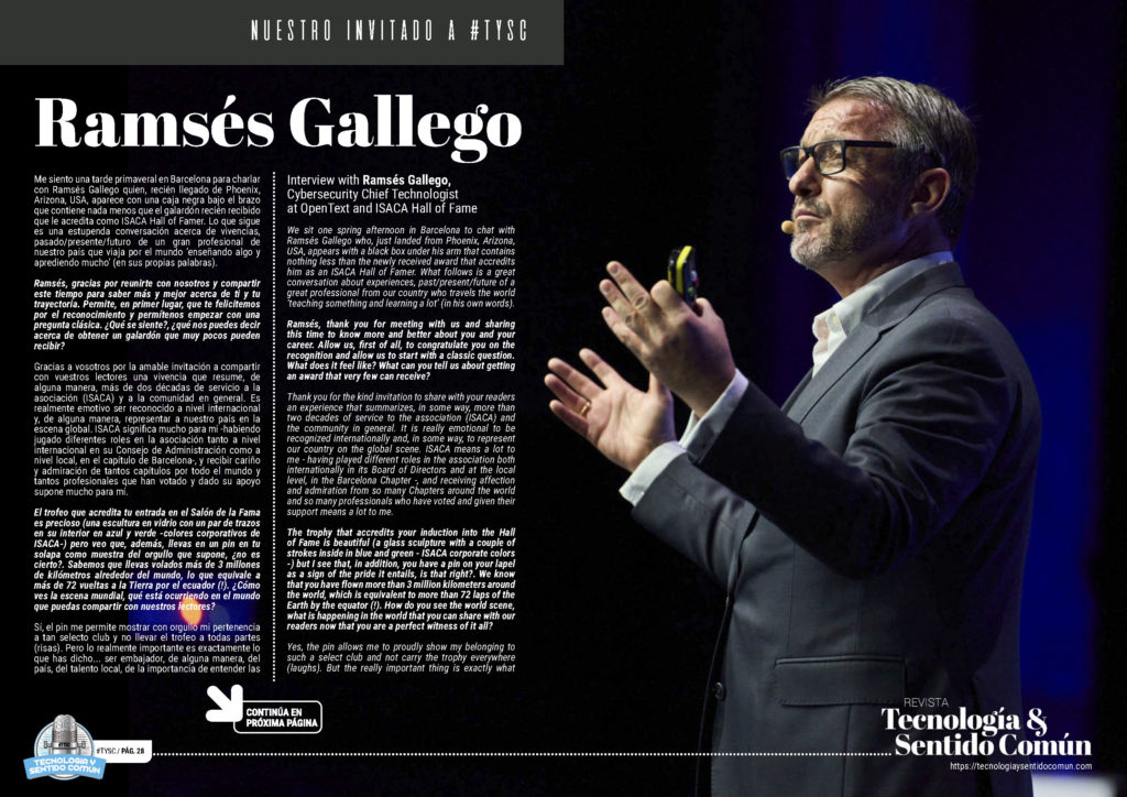 Ramsés Gallego Nuestro Invitado a TYSC de en la edición de Junio de 2024 de la Revista Tecnología y Sentido Común TYSC a Revista Líder de Audiencia de la Alta Dirección y los Profesionales en Gestión de Proyectos, Servicios, Procesos, Riesgos y por supuesto Gobierno de Tecnologías de la Información