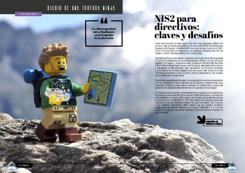 "NIS2 para Directivos: Claves y Desafíos" artículo de Juan Carlos Muria Tarazón en la sección "Diario de una Tortuga Ninja" de la edición de Octubre de 2024 de la Revista Tecnología y Sentido Común TYSC a Revista Líder de Audiencia de la Alta Dirección y los Profesionales en Gestión de Proyectos, Servicios, Procesos, Riesgos y por supuesto Gobierno de Tecnologías de la Información