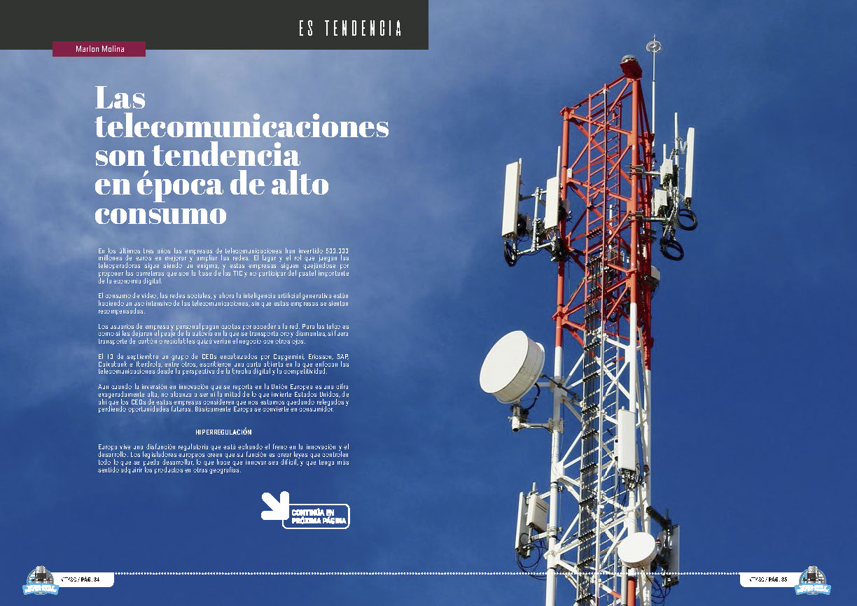 "Las Telecomunicaciones son Tendencia en Época de Alto Consumo" artículo de Marlon Molina en la sección "Es Tendencia" de la edición de Octubre de 2024 de la Revista Tecnología y Sentido Común TYSC a Revista Líder de Audiencia de la Alta Dirección y los Profesionales en Gestión de Proyectos, Servicios, Procesos, Riesgos y por supuesto Gobierno de Tecnologías de la Información