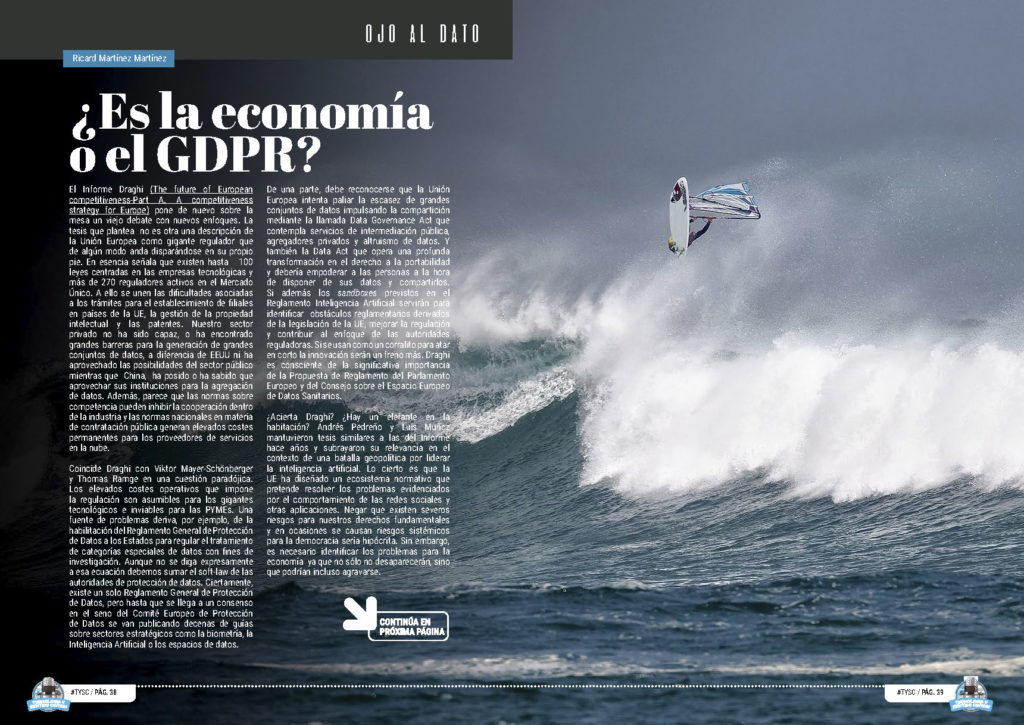 "¿Es la economía o el GDPR?" artículo de Ricard Martínez en la sección "Ojo Al Dato" de la edición de Octubre de 2024 de la Revista Tecnología y Sentido Común TYSC a Revista Líder de Audiencia de la Alta Dirección y los Profesionales en Gestión de Proyectos, Servicios, Procesos, Riesgos y por supuesto Gobierno de Tecnologías de la Información