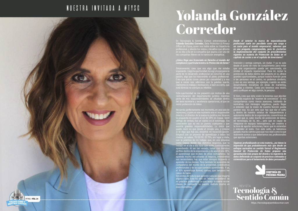 Yolanda Gonzalez Corredor "Nuestra Invitada a TYSC en la edición de noviembre de 2024 de la Revista Tecnología y Sentido Común TYSC a Revista Líder de Audiencia de la Alta Dirección y los Profesionales en Gestión de Proyectos, Servicios, Procesos, Riesgos y por supuesto Gobierno de Tecnologías de la Información