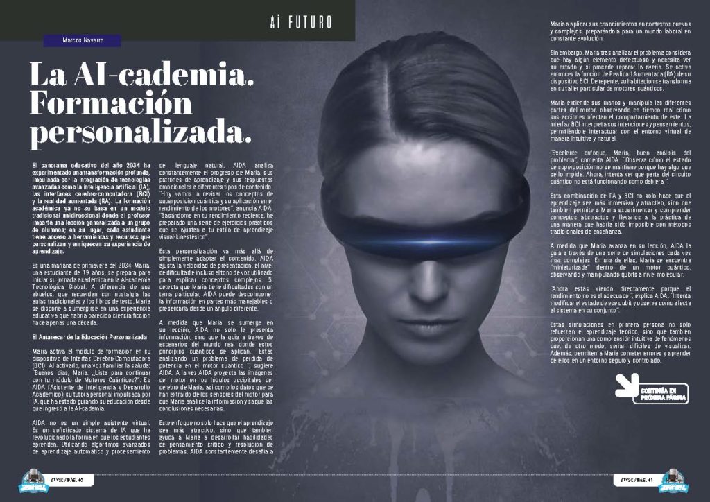 "La AI-cademia. Formación personalizada" artículo de Marcos navarro Alcaraz en la sección "Ai Futuro" de la edición de Enero de 2025 de la Revista Tecnología y Sentido Común TYSC a Revista Líder de Audiencia de la Alta Dirección y los Profesionales en Gestión de Proyectos, Servicios, Procesos, Riesgos y por supuesto Gobierno de Tecnologías de la Información