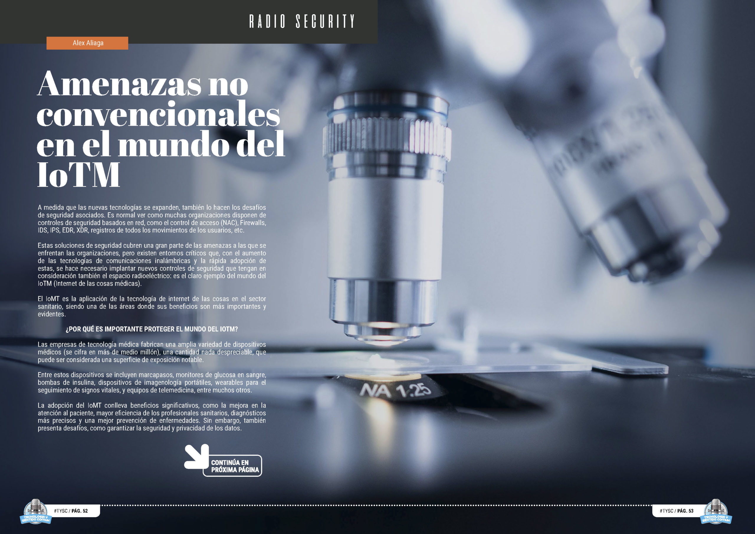 "Amenazas no convencionales en el mundo del IoTM" artículo de Alejandro Aliaga Casanova en la sección "Radio Security" de la edición de Abril de 2025 de la Revista Tecnología y Sentido Común TYSC a Revista Líder de Audiencia de la Alta Dirección y los Profesionales en Gestión de Proyectos, Servicios, Procesos, Riesgos y por supuesto Gobierno de Tecnologías de la Información