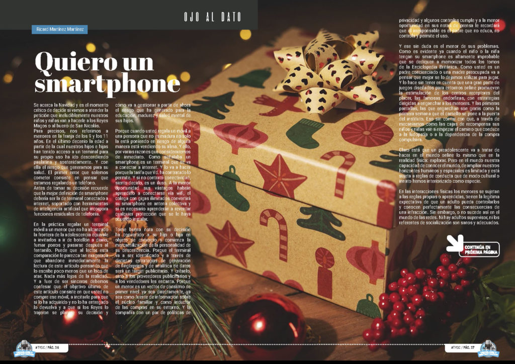 "Quiero un smartphone" artículo de Ricard Martínez Martínez en la sección "Ojo al Dato" de la edición de noviembre de 2025 de la Revista Tecnología y Sentido Común TYSC a Revista Líder de Audiencia de la Alta Dirección y los Profesionales en Gestión de Proyectos, Servicios, Procesos, Riesgos y por supuesto Gobierno de Tecnologías de la Información