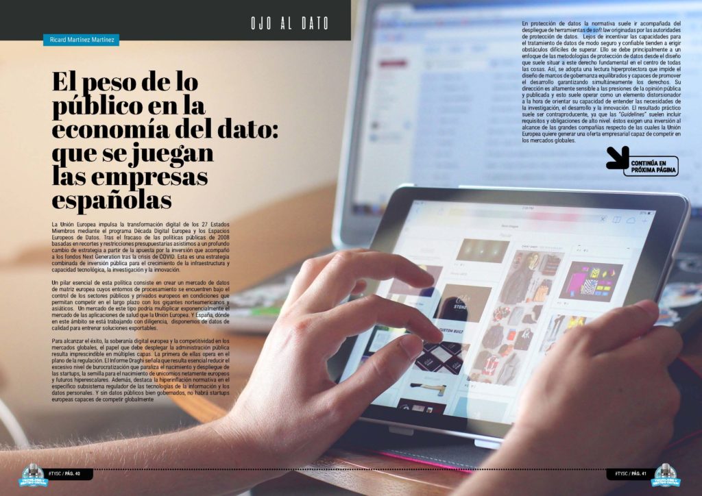 "El peso de lo público en la economía del dato: que se juegan las empresas españolas" artículo de "Ricard Martínez Martínez" en la sección "Ojo Al Dato" de la edición de Abril de 2025 de la Revista Tecnología y Sentido Común TYSC a Revista Líder de Audiencia de la Alta Dirección y los Profesionales en Gestión de Proyectos, Servicios, Procesos, Riesgos y por supuesto Gobierno de Tecnologías de la Información